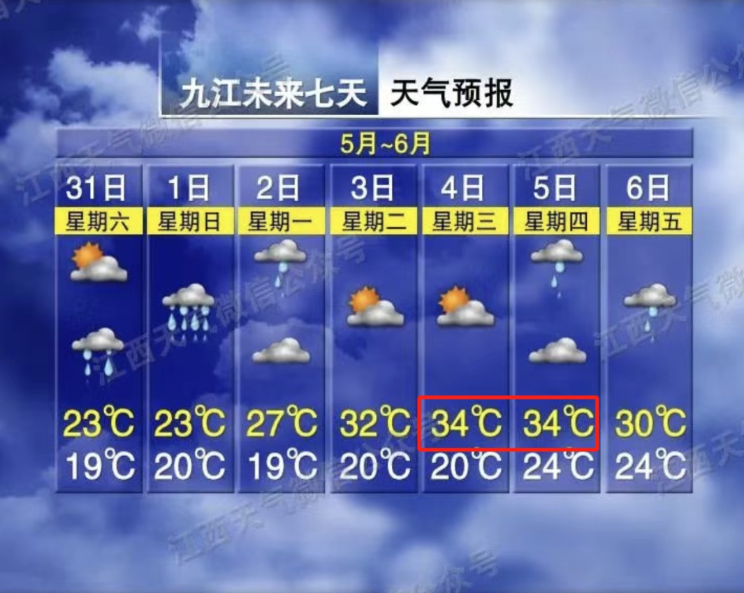 江西气象发布：强雷电！大暴雨！最高34℃