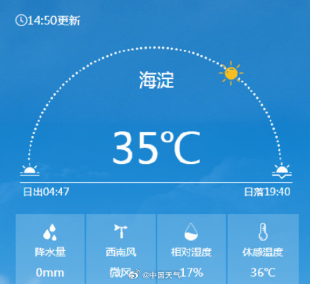 北京海淀气温达到35度