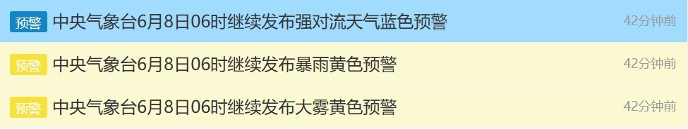 强对流+暴雨+大雾三预警 多地将有10级以上雷暴大风 强对流+暴雨+大雾三预警 多地将有10级以上雷暴大风