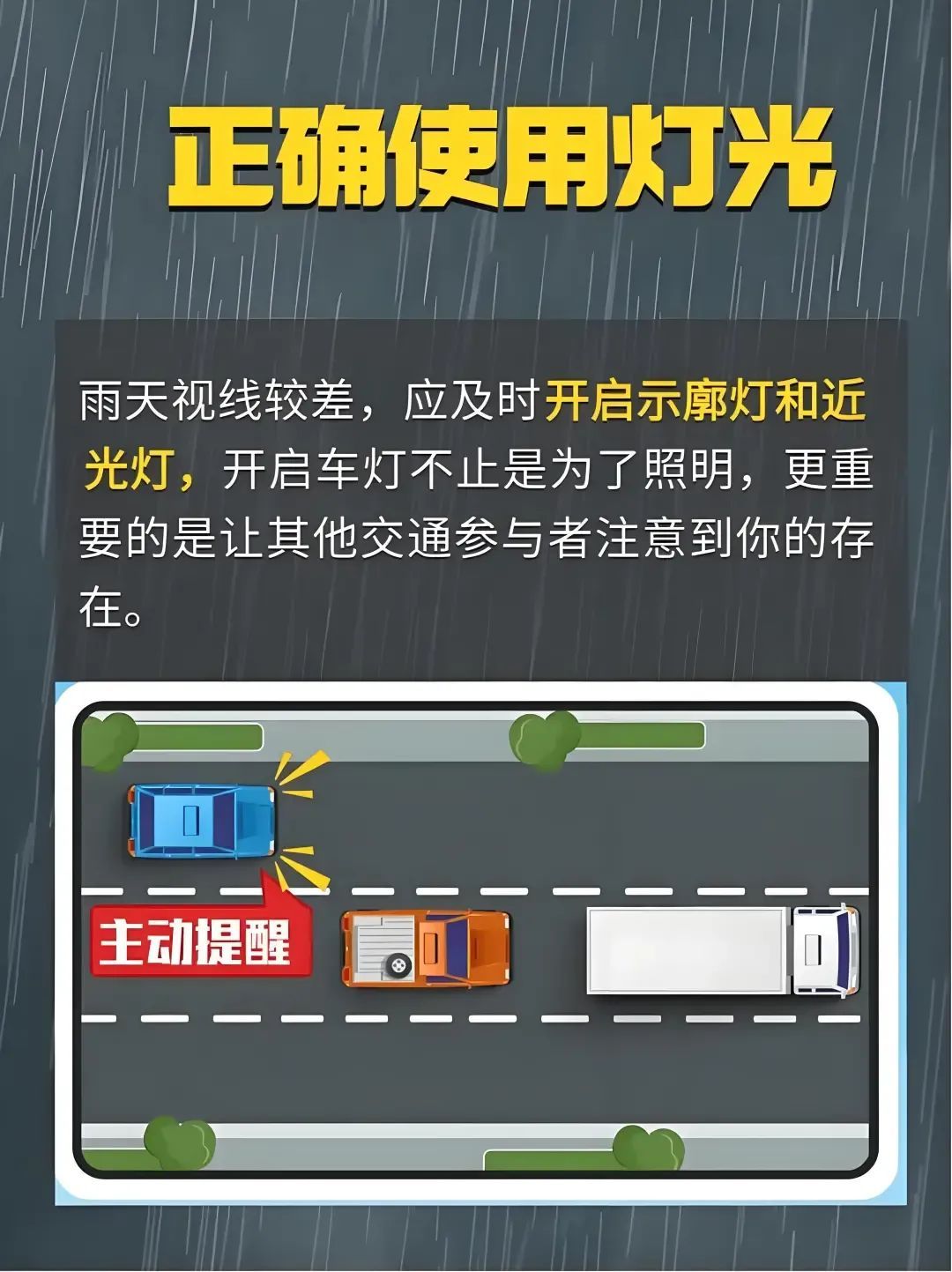 雨天失控打滑风险升高，驾车要牢记“降速、控距、亮尾”