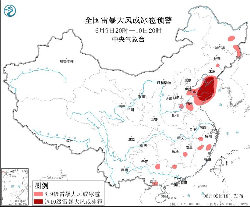 强对流天气黄色预警：辽宁山东等地部分地区将有10级以上雷暴大风