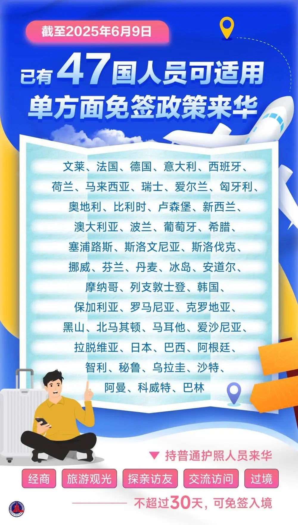 今日起,增至47国! 今日起,增至47国!