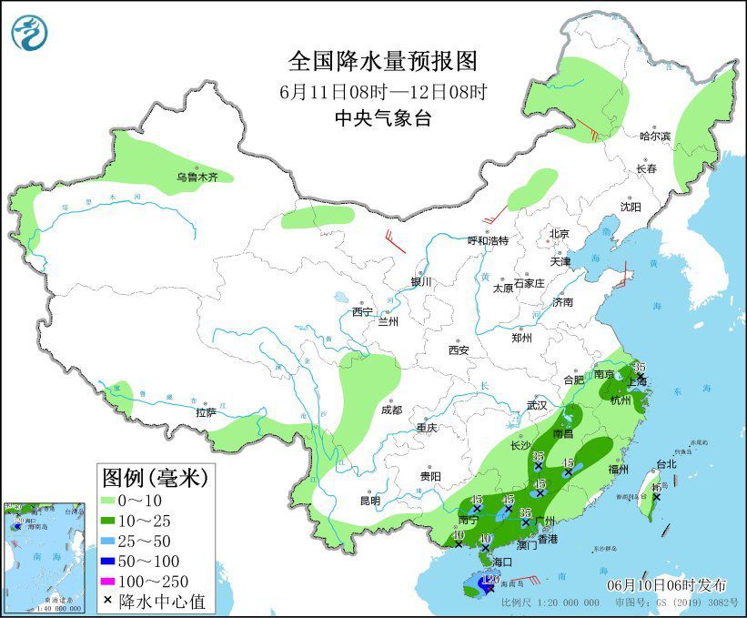 江南东北部华南沿海等地有较强降雨 东北地区内蒙古等地多阵性降水