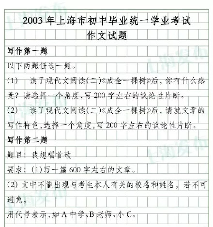 上海过去22年中考作文题一览！你写的是哪一篇？
