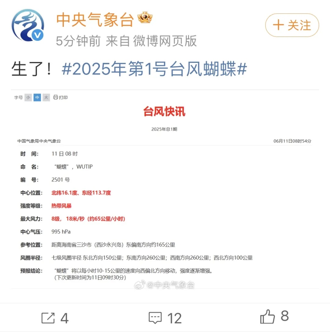 今年第1号台风“蝴蝶”生成!山东本周末迎大范围降水,局部大雨或暴雨 今年第1号台风“蝴蝶”生成!山东本周末迎大范围降水,局部大雨或暴雨