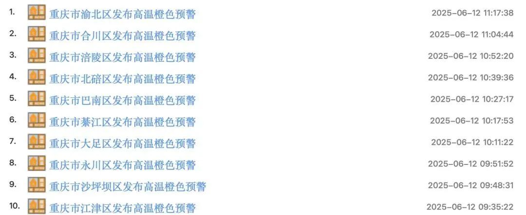 重庆最高温直冲39℃！重庆10区县发布高温橙色预警！