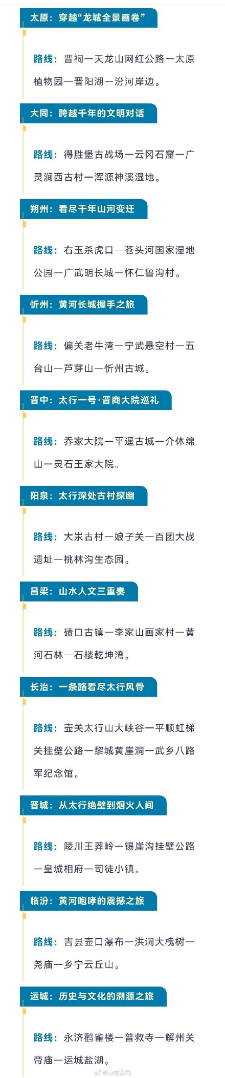 山西发布11条自驾路线