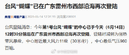 台风蝴蝶在广东沿海二次登陆 台风蝴蝶在广东沿海二次登陆
