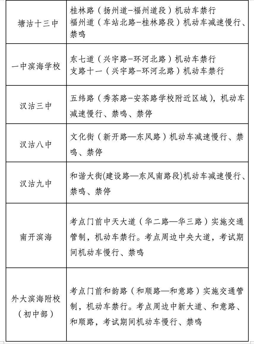 天津两区通告!中考期间交通管制 天津两区通告!中考期间交通管制