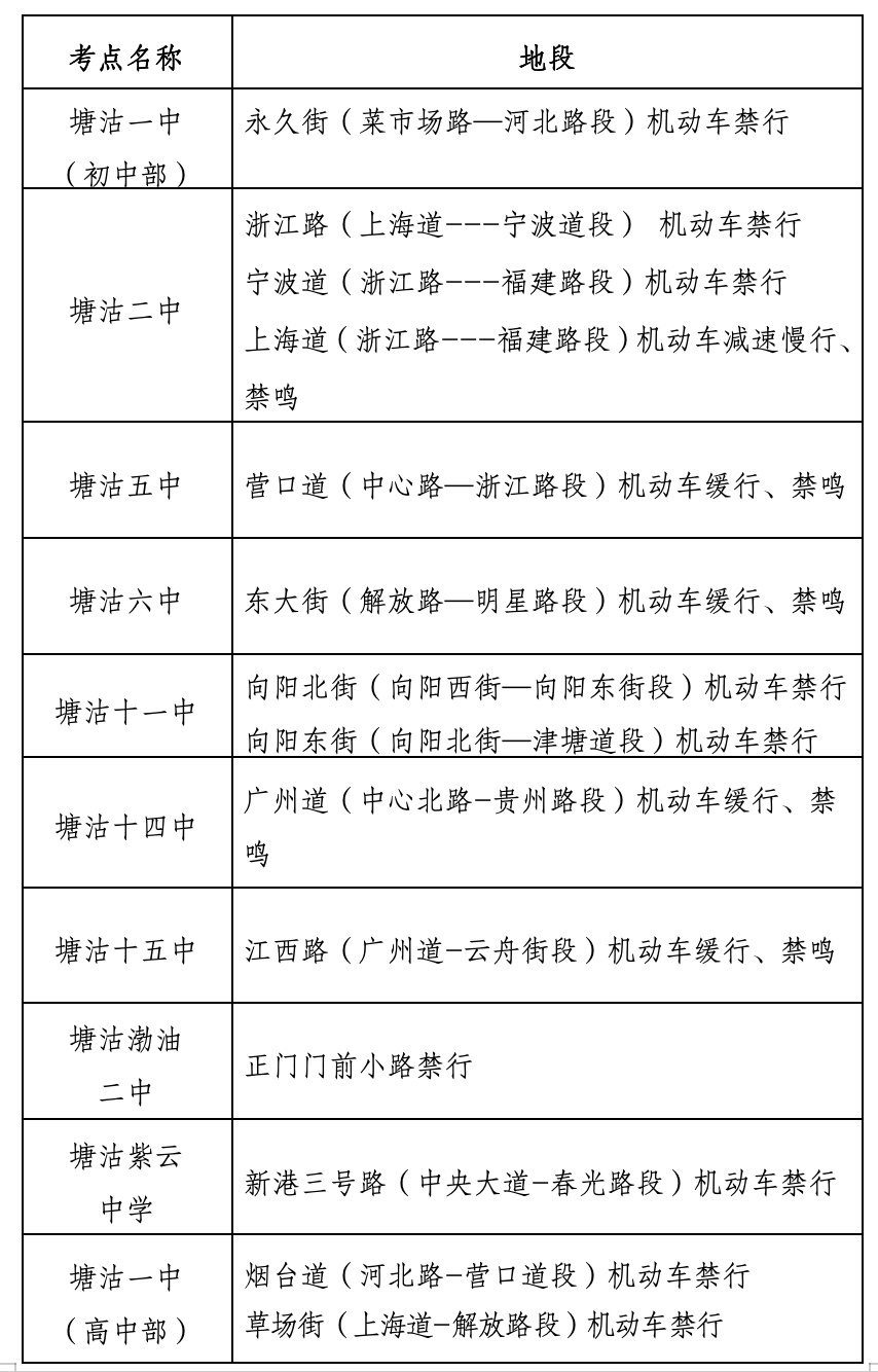 天津两区通告!中考期间交通管制 天津两区通告!中考期间交通管制