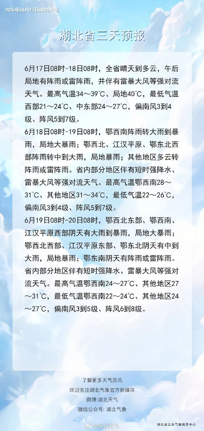 湖北局地40℃！暴雨、大暴雨即将到达