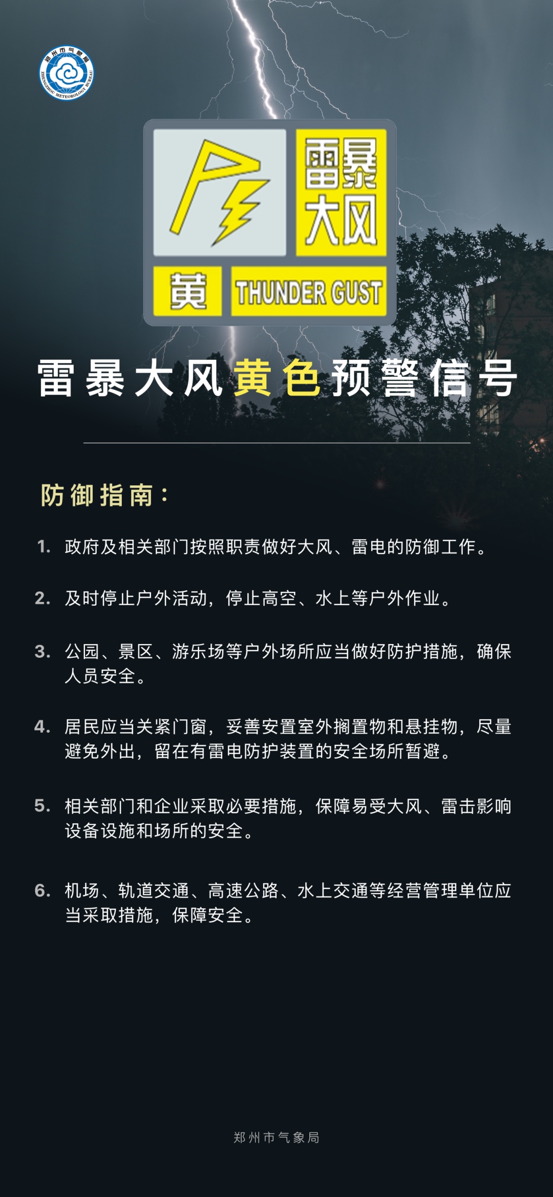 大风预警！7级以上雷暴大风+强降水即将到达郑州