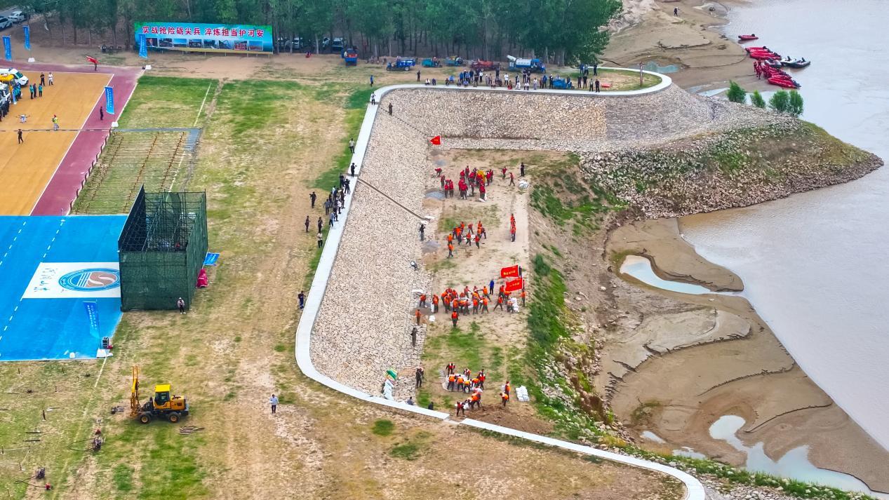 黄河流域山东段开展防汛抢险协同演习 黄河流域山东段开展防汛抢险协同演习