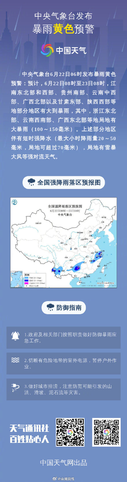 注意防范!南方暴雨北方高温都有黄色预警 注意防范!南方暴雨北方高温都有黄色预警