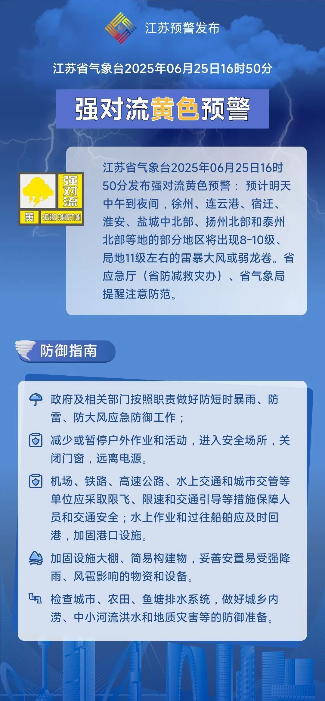 江苏气象发布强对流黄色预警