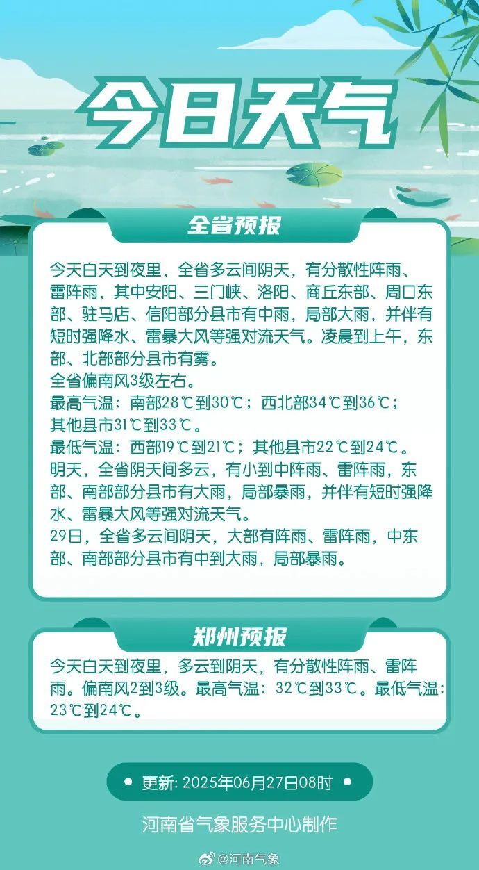 郑州今日将有雷阵雨