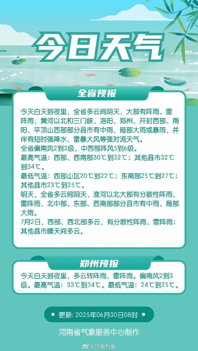 河南今天大部有雨,局部大雨或暴雨伴强对流天气! 河南今天大部有雨,局部大雨或暴雨伴强对流天气!