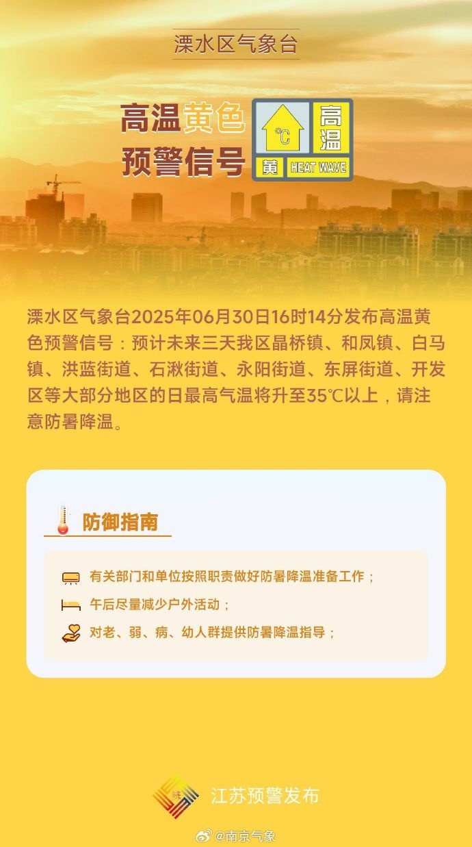 热热 热 ！直冲40℃！南京发布高温黄色预警！