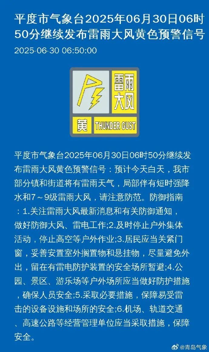 青岛多地发布预警！雨还要继续下，局部有短时强降水+雷雨大风……