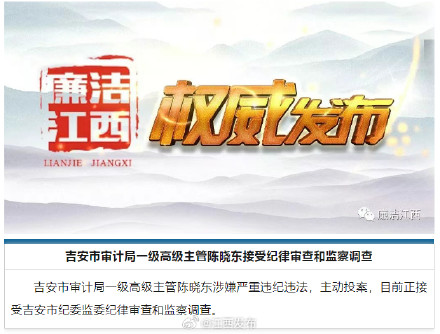 吉安市审计局一级高级主管陈晓东接受纪律审查和监察调查