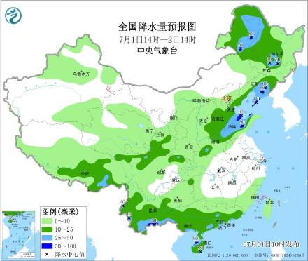 副高北跳北方切换暴雨模式 2日至3日京津冀辽吉等地将有较强降雨过程
