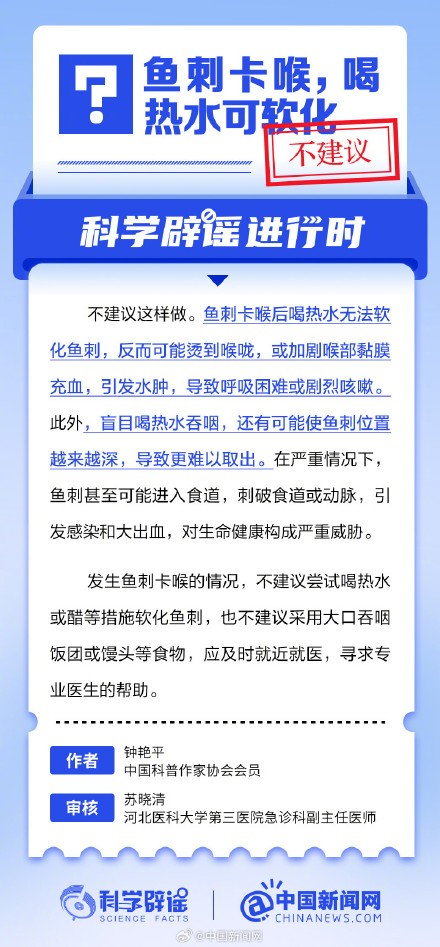 鱼刺卡喉,喝热水可软化? 鱼刺卡喉,喝热水可软化?