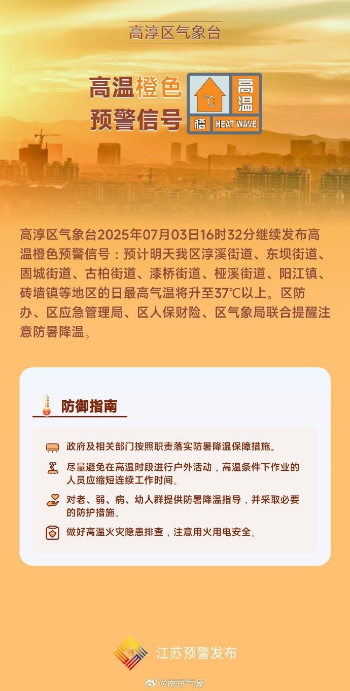 南京橙色高温预警继续!警惕热射病,死亡率超50%! 南京橙色高温预警继续!警惕热射病,死亡率超50%!