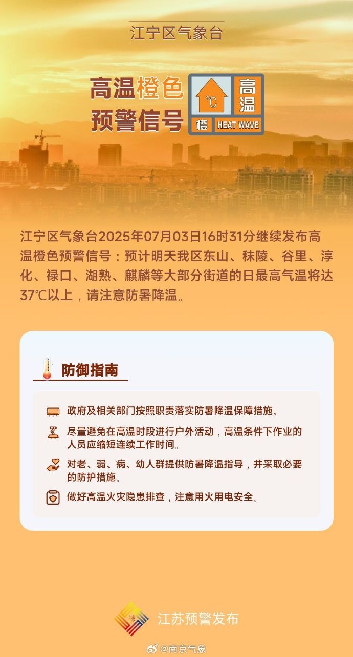 南京橙色高温预警继续!警惕热射病,死亡率超50%! 南京橙色高温预警继续!警惕热射病,死亡率超50%!