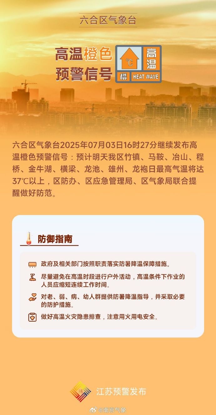 南京橙色高温预警继续!警惕热射病,死亡率超50%! 南京橙色高温预警继续!警惕热射病,死亡率超50%!