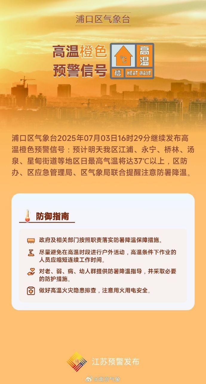 南京橙色高温预警继续!警惕热射病,死亡率超50%! 南京橙色高温预警继续!警惕热射病,死亡率超50%!