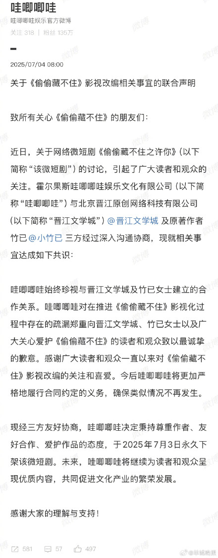 《偷偷藏不住》短剧永久下架 《偷偷藏不住》短剧永久下架