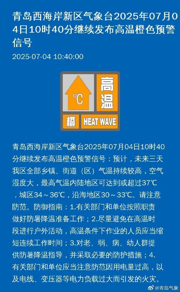 热热热，直冲40℃！青岛多个区市发布高温预警
