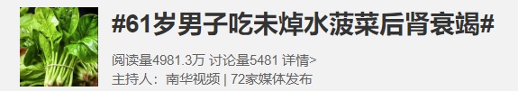 两盘蔬菜下肚,男子诱发肾衰竭!医生:很多人夏天都爱吃,有这个基础病的千万要注意 两盘蔬菜下肚,男子诱发肾衰竭!医生:很多人夏天都爱吃,有这个基础病的千万要注意