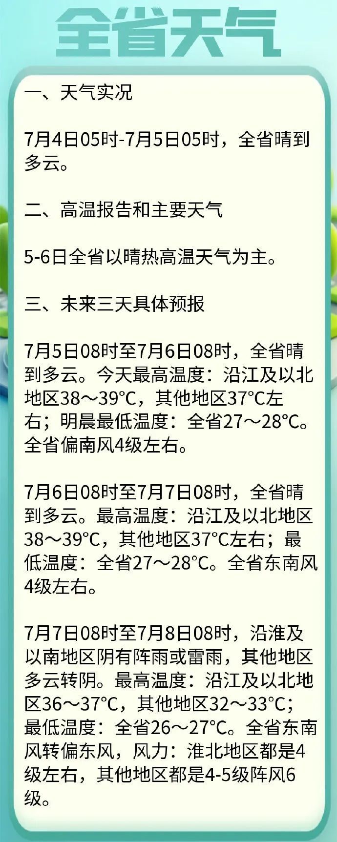 江苏气象:连发预警!最高40℃! 江苏气象:连发预警!最高40℃!