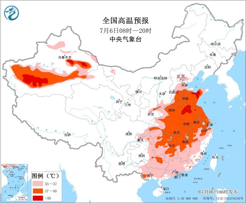 12省区市部分地区可达37至39℃ 新疆江苏安徽山东局地可超40℃