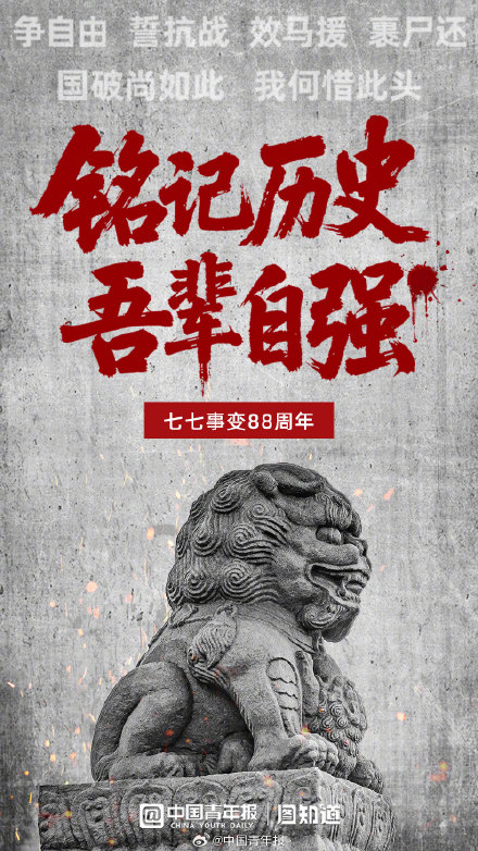 七七事变88周年：铭记历史 吾辈自强