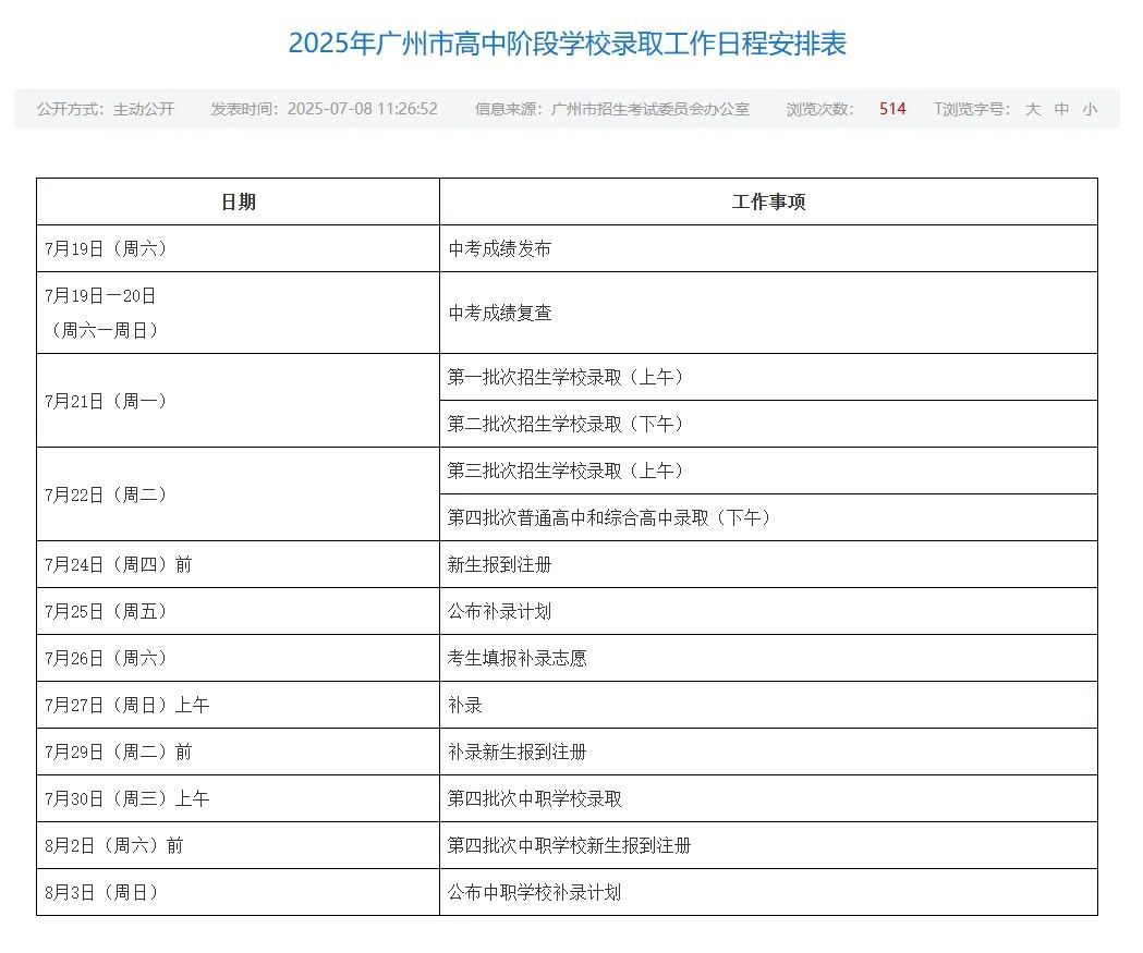广州中考成绩将于7月19日发布