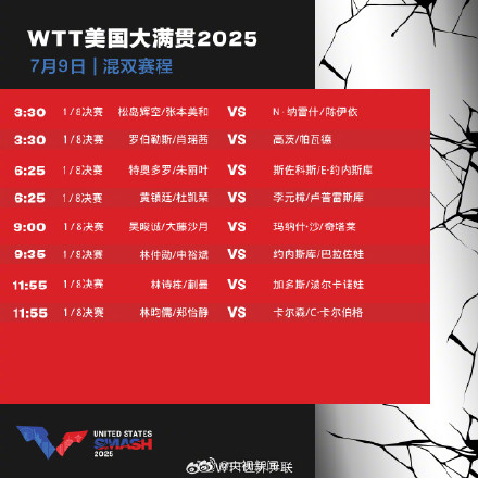 国乒9日赛程