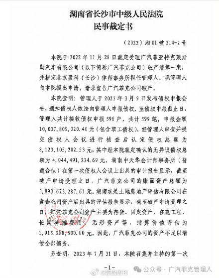 广汽菲克公司宣告破产 广汽菲克公司宣告破产