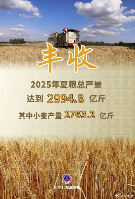 今年全国夏粮获得丰收 总产量达2994.8亿斤 今年全国夏粮获得丰收 总产量达2994.8亿斤