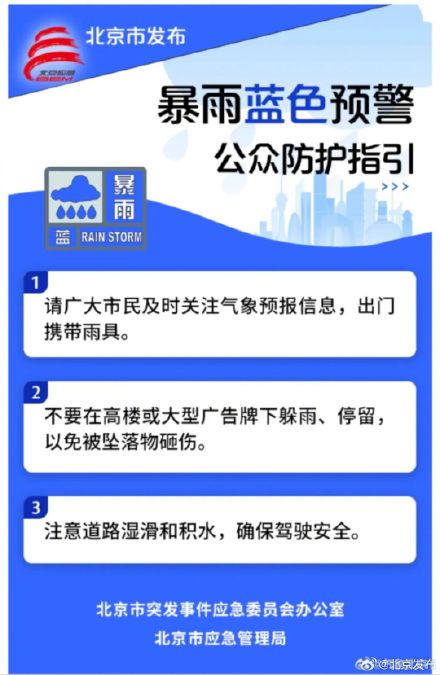 北京暴雨蓝色预警中，这些路段易出现车辆排队情况