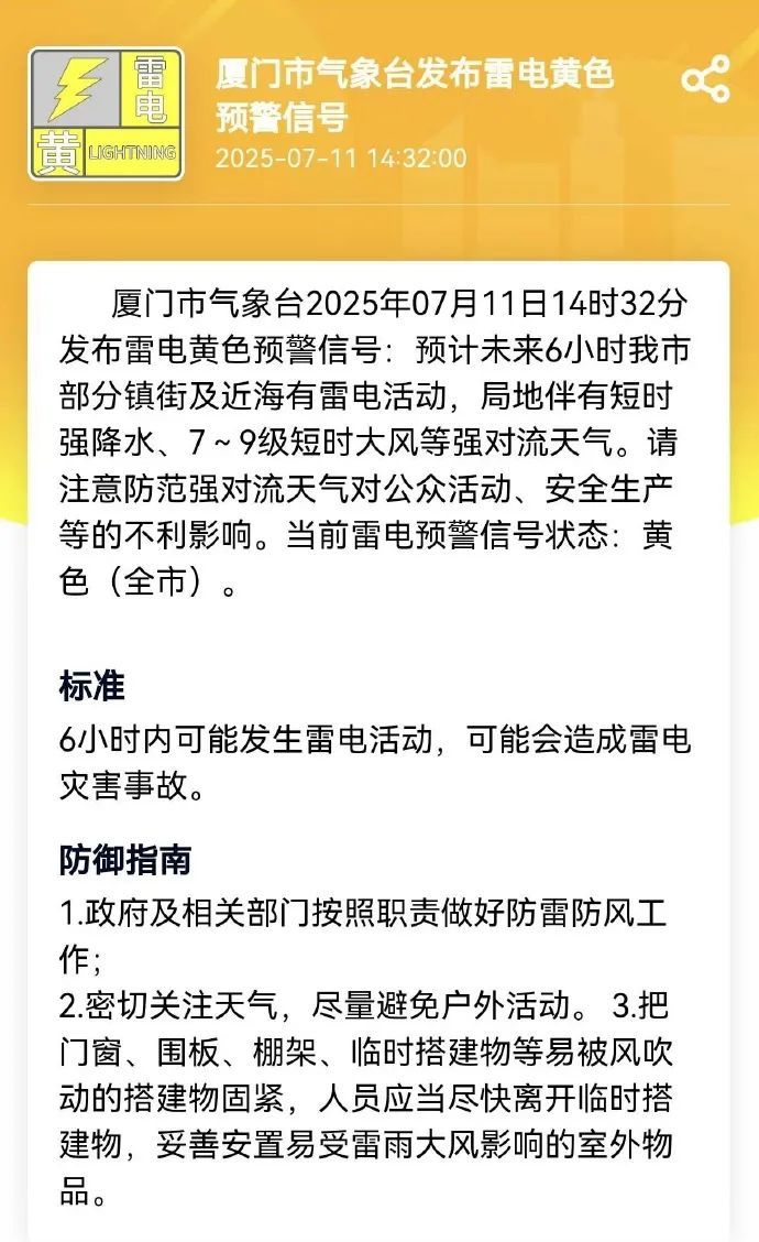 紧急提醒!厦门发布暴雨预警一级!航线停航! 紧急提醒!厦门发布暴雨预警一级!航线停航!
