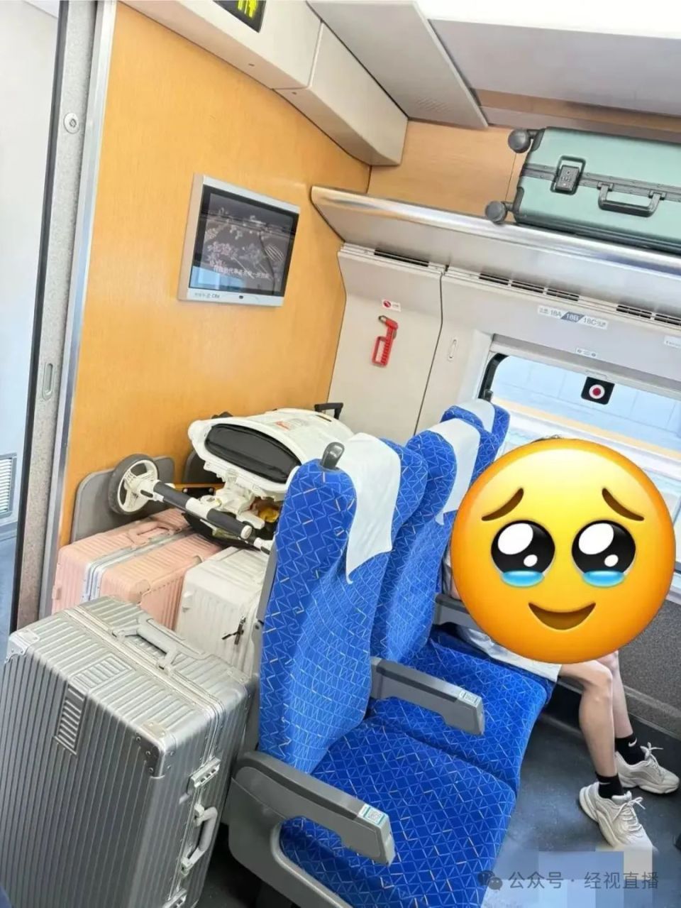 乘客称高铁末排座椅空间被行李占满，无法调节，12306回应