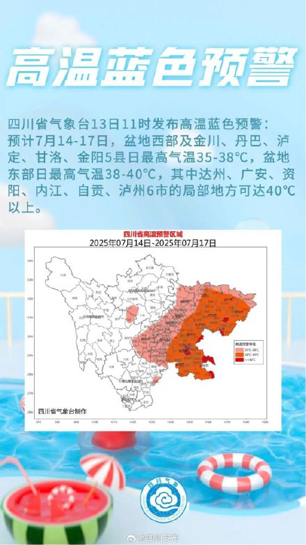 局部地方可达40℃以上！四川省发布高温蓝色预警