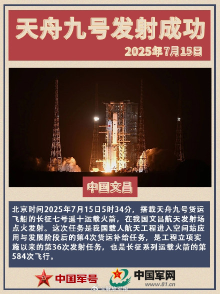 天舟九号成功发射升空! 天舟九号成功发射升空!