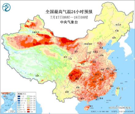 21日起中东部高温将明显缓解 气温预报图红色正在变浅