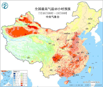 21日起中东部高温将明显缓解 气温预报图红色正在变浅