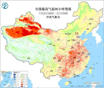 21日起中东部高温将明显缓解 气温预报图红色正在变浅