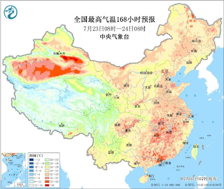 21日起中东部高温将明显缓解 气温预报图红色正在变浅
