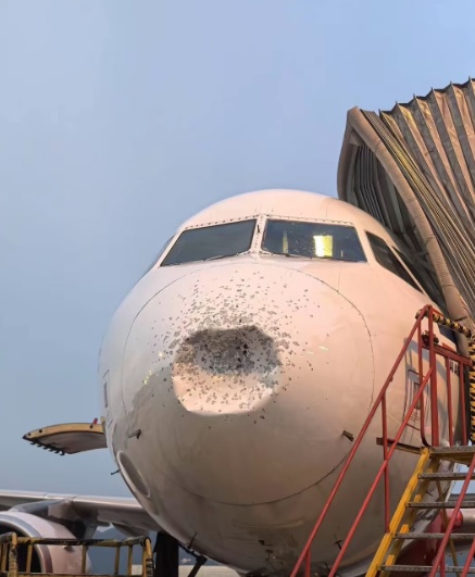 航班遭冰雹袭击，机头凹陷，挡风玻璃破裂！亚航回应